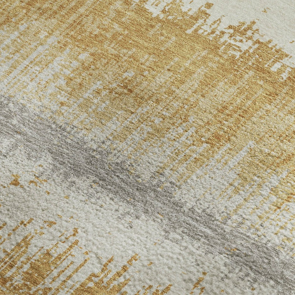 HomeRoots 5' X 8' Striped Washable Area Rug in Gold, Gray & Ivory - Durable, Stain-Resistant, UV Protected Design 679506