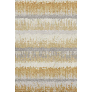 HomeRoots 9' X 12' Striped Washable Area Rug in Gold, Gray & Ivory - UV Protected, Durable & Easy Care! 679509