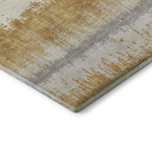 HomeRoots 9' X 12' Striped Washable Area Rug in Gold, Gray & Ivory - UV Protected, Durable & Easy Care! 679509