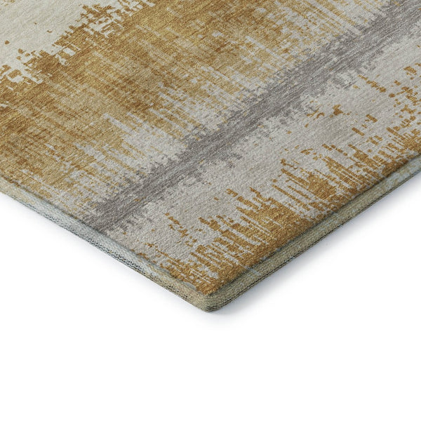 HomeRoots 9' X 12' Striped Washable Area Rug in Gold, Gray & Ivory - UV Protected, Durable & Easy Care! 679509