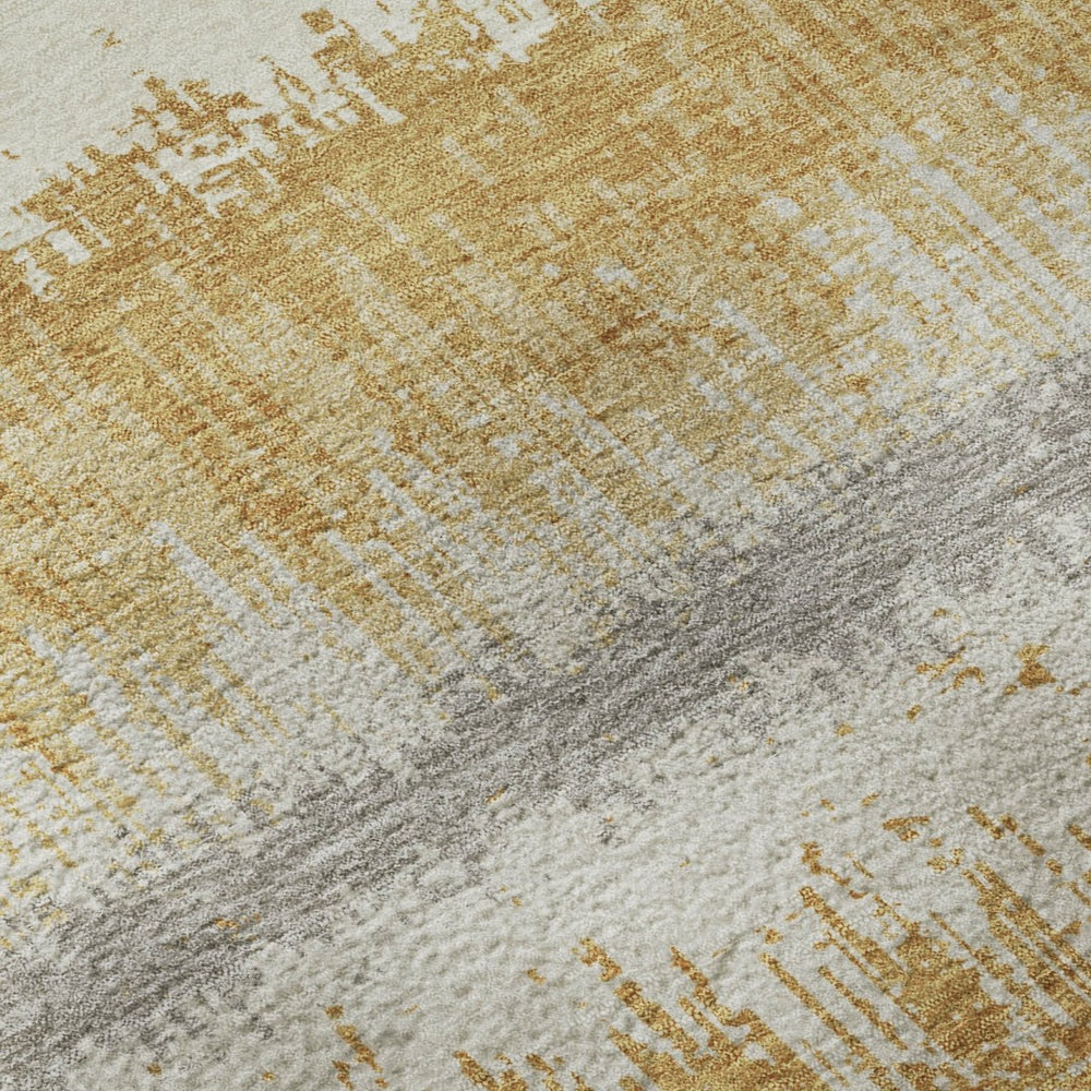 HomeRoots 9' X 12' Striped Washable Area Rug in Gold, Gray & Ivory - UV Protected, Durable & Easy Care! 679509