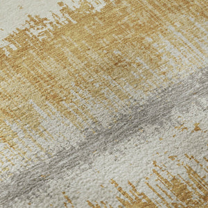 HomeRoots 9' X 12' Striped Washable Area Rug in Gold, Gray & Ivory - UV Protected, Durable & Easy Care! 679509