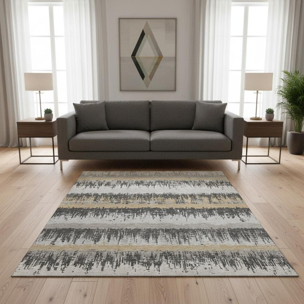 HomeRoots 5' X 8' Washable Gray Silver Charcoal Striped Area Rug with UV Protection for High-Traffic Areas 679512