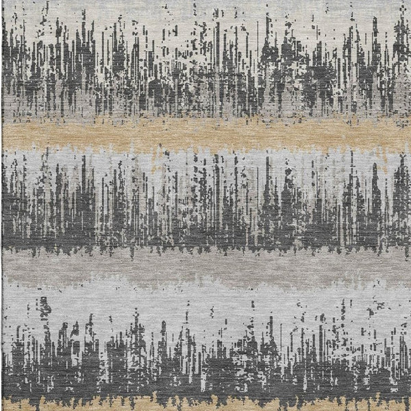 HomeRoots 5' X 8' Washable Gray Silver Charcoal Striped Area Rug with UV Protection for High-Traffic Areas 679512