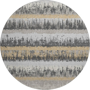 HomeRoots 8' Washable Round Rug in Gray, Silver & Charcoal Stripes - UV Protected, Durable for Family Spaces 679513