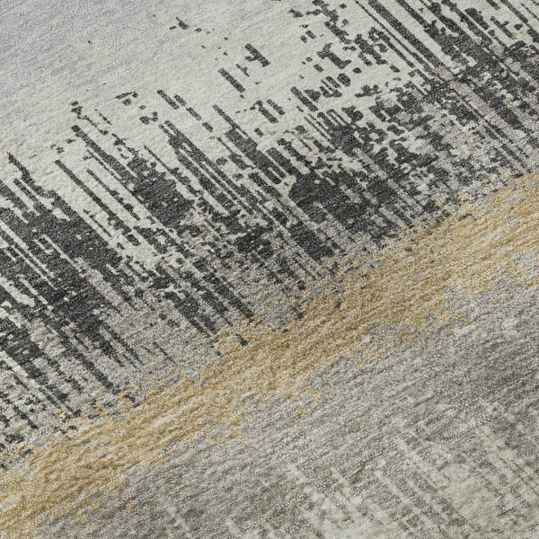 HomeRoots 8' Washable Round Rug in Gray, Silver & Charcoal Stripes - UV Protected, Durable for Family Spaces 679513