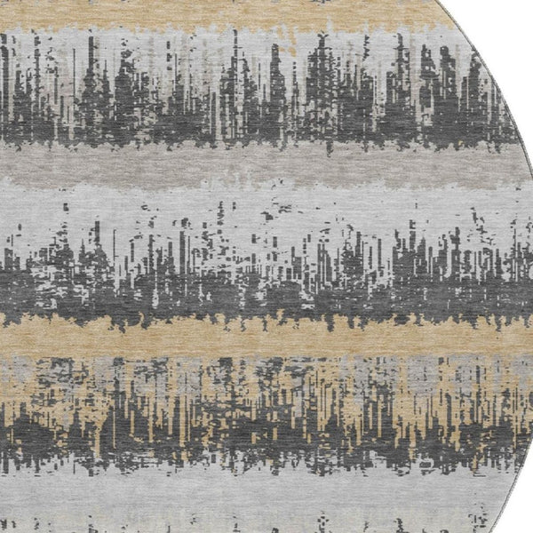 HomeRoots 8' Washable Round Rug in Gray, Silver & Charcoal Stripes - UV Protected, Durable for Family Spaces 679513