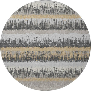 HomeRoots 8' Washable Round Rug in Gray, Silver & Charcoal Stripes - UV Protected, Durable for Family Spaces 679513