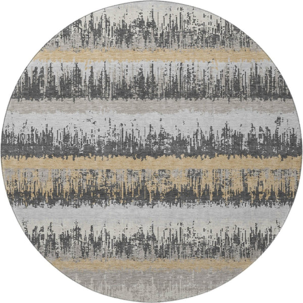 HomeRoots 8' Washable Round Rug in Gray, Silver & Charcoal Stripes - UV Protected, Durable for Family Spaces 679513