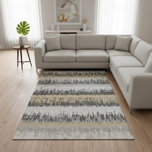 HomeRoots 8' X 10' Gray Silver Charcoal Striped Area Rug - Washable, UV-Protected, Durable & Stylish Home Décor 679514