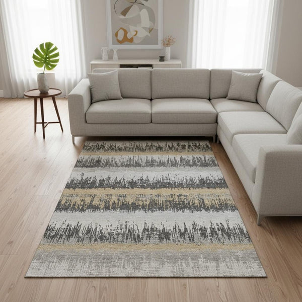 HomeRoots 8' X 10' Gray Silver Charcoal Striped Area Rug - Washable, UV-Protected, Durable & Stylish Home Décor 679514