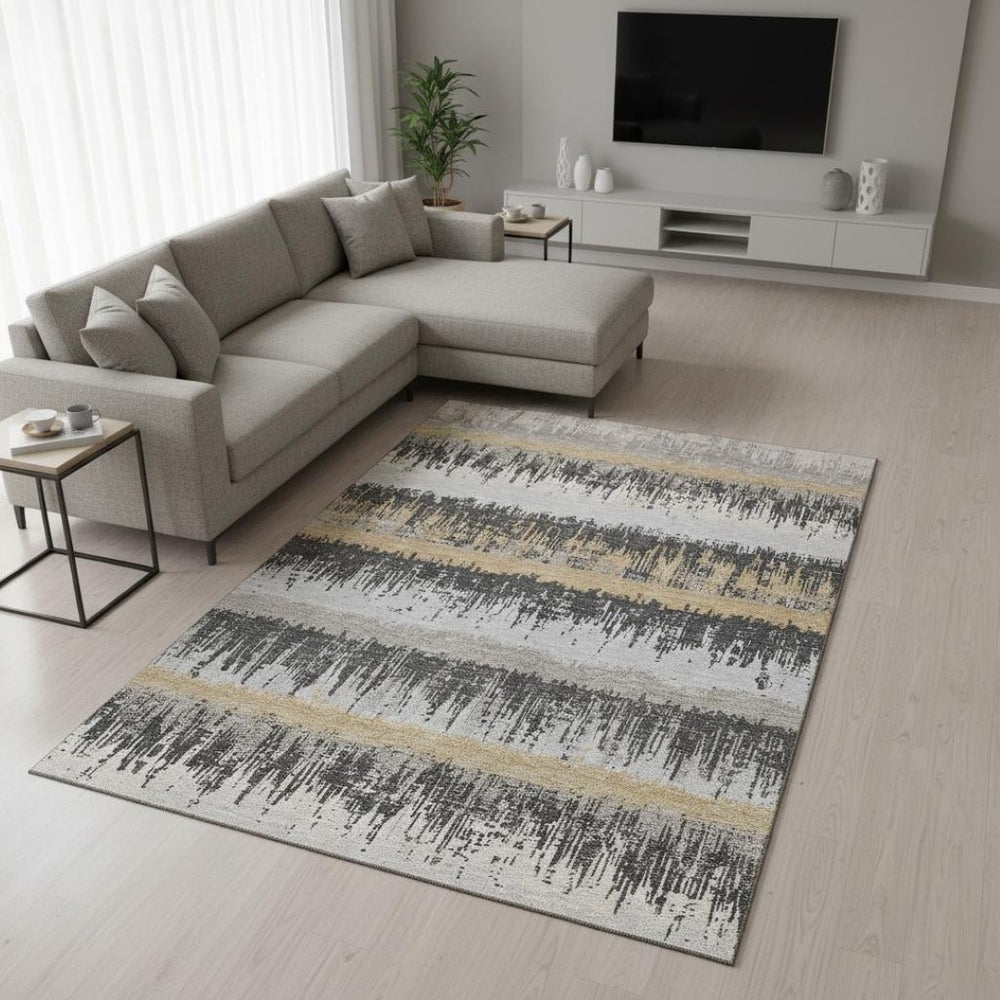 HomeRoots 9' X 12' Stylish Gray Silver Charcoal Striped Area Rug - Durable, UV Protected, Easy Care, Versatile 679515