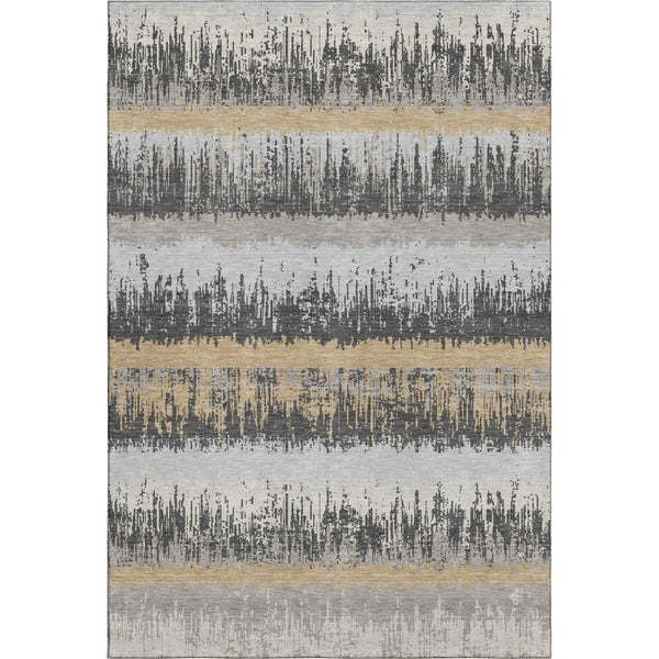 HomeRoots 9' X 12' Stylish Gray Silver Charcoal Striped Area Rug - Durable, UV Protected, Easy Care, Versatile 679515