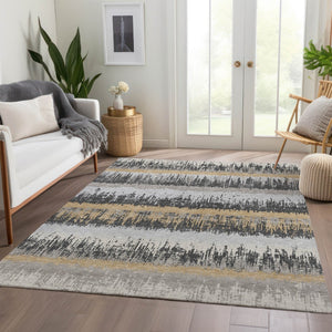 HomeRoots 9' X 12' Stylish Gray Silver Charcoal Striped Area Rug - Durable, UV Protected, Easy Care, Versatile 679515
