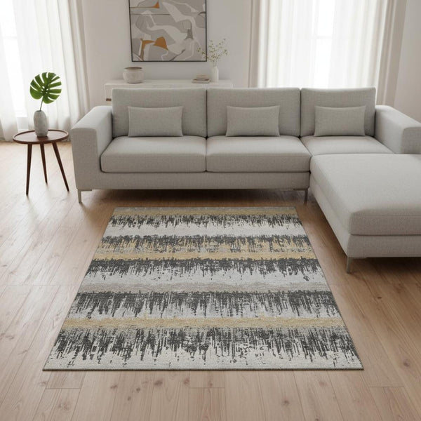 HomeRoots 10' Gray Silver Charcoal Striped Washable Area Rug with UV Protection - Perfect for High-Traffic Spaces! 679516