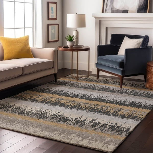 HomeRoots 10' Gray Silver Charcoal Striped Washable Area Rug with UV Protection - Perfect for High-Traffic Spaces! 679516