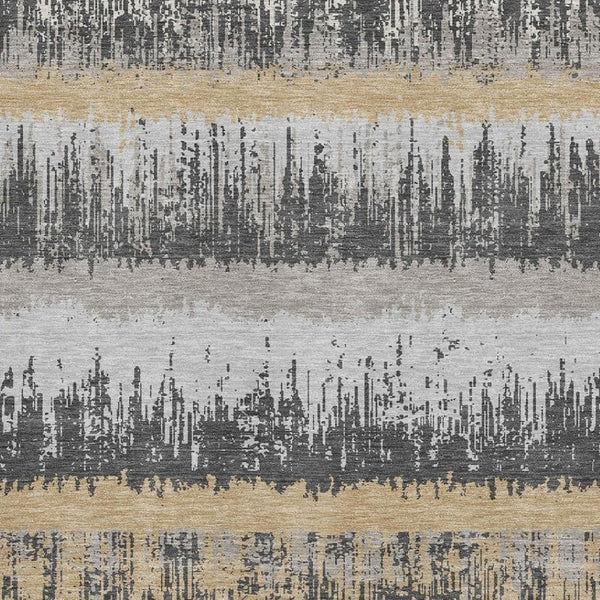 HomeRoots 10' Gray Silver Charcoal Striped Washable Area Rug with UV Protection - Perfect for High-Traffic Spaces! 679516