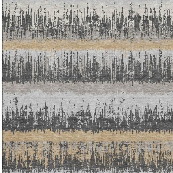 HomeRoots 10' Gray Silver Charcoal Striped Washable Area Rug with UV Protection - Perfect for High-Traffic Spaces! 679516