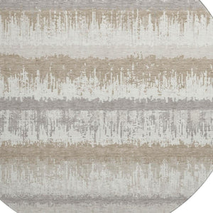 HomeRoots 8' Striped Round Rug in Ivory, Beige & Gray - Washable, Stain Resistant, UV Protected for Homes 679519