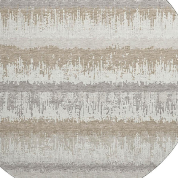 HomeRoots 8' Striped Round Rug in Ivory, Beige & Gray - Washable, Stain Resistant, UV Protected for Homes 679519