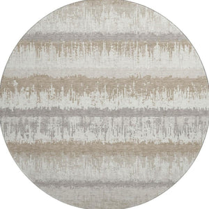 HomeRoots 8' Striped Round Rug in Ivory, Beige & Gray - Washable, Stain Resistant, UV Protected for Homes 679519