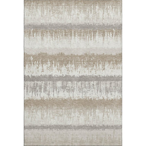 HomeRoots 9' X 12' Ivory Beige Gray Striped Washable Area Rug - Stain Resistant, UV Protected, Durable Design 679521