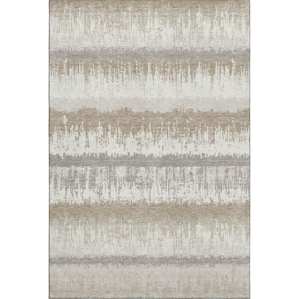 HomeRoots 10' X 14' Elegant Ivory Beige & Gray Striped Washable Area Rug with UV Protection for Busy Homes 679522