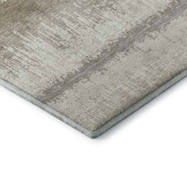 HomeRoots 10' X 14' Elegant Ivory Beige & Gray Striped Washable Area Rug with UV Protection for Busy Homes 679522