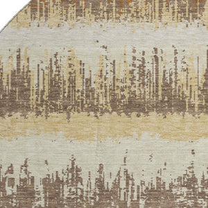 HomeRoots 8' Coffee Beige and Copper Striped Washable Round Rug - UV Protected, Durable, Easy Care for Homes 679525