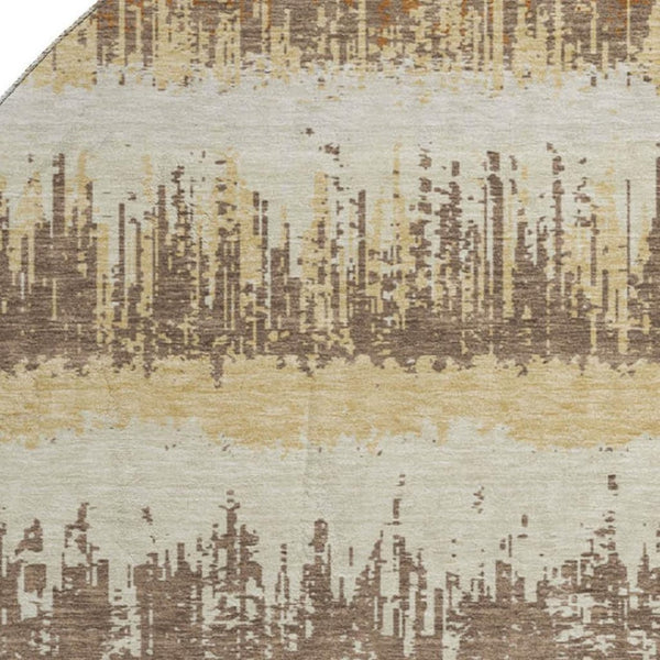 HomeRoots 8' Coffee Beige and Copper Striped Washable Round Rug - UV Protected, Durable, Easy Care for Homes 679525