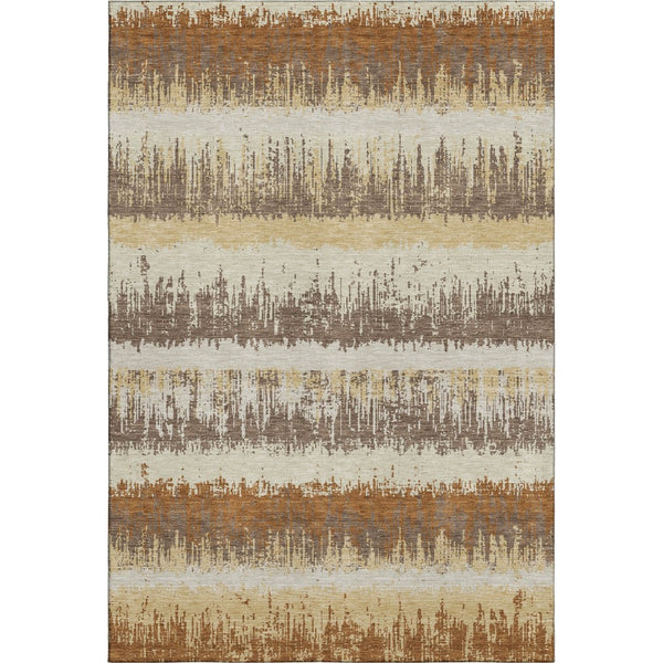 HomeRoots 9' X 12' Stylish Coffee Beige & Copper Striped Area Rug - Washable, UV Protected & Stain Resistant! 679527