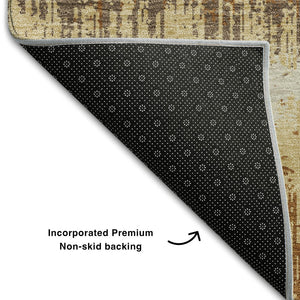 HomeRoots 9' X 12' Stylish Coffee Beige & Copper Striped Area Rug - Washable, UV Protected & Stain Resistant! 679527