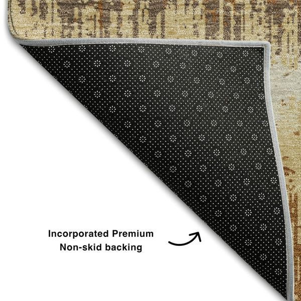 HomeRoots 9' X 12' Stylish Coffee Beige & Copper Striped Area Rug - Washable, UV Protected & Stain Resistant! 679527