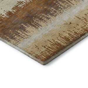 HomeRoots 9' X 12' Stylish Coffee Beige & Copper Striped Area Rug - Washable, UV Protected & Stain Resistant! 679527