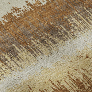 HomeRoots 9' X 12' Stylish Coffee Beige & Copper Striped Area Rug - Washable, UV Protected & Stain Resistant! 679527