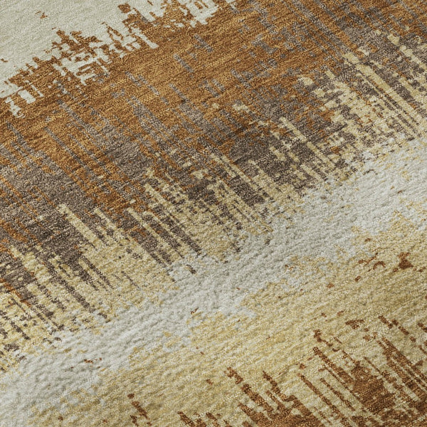 HomeRoots 9' X 12' Stylish Coffee Beige & Copper Striped Area Rug - Washable, UV Protected & Stain Resistant! 679527