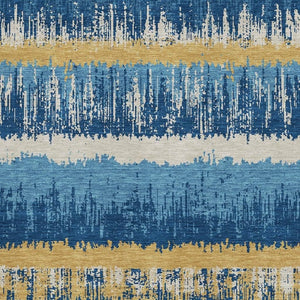 HomeRoots 5' X 8' Navy Blue, Gold & Ivory Striped Area Rug - Washable, Stain-Resistant, UV Protected Design! 679530