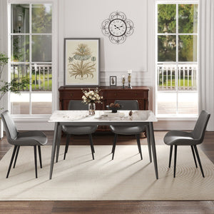 English Elm 55.12" Modern Artificial Stone Dining Table With Dark Grey Metal Legs - Seats 6, Stylish & Durable W1535S00502