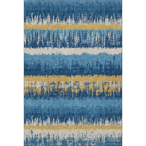 HomeRoots 10' X 14' Navy Blue Gold and Ivory Striped Area Rug - Washable, UV Protected, Kid & Pet Friendly! 679534