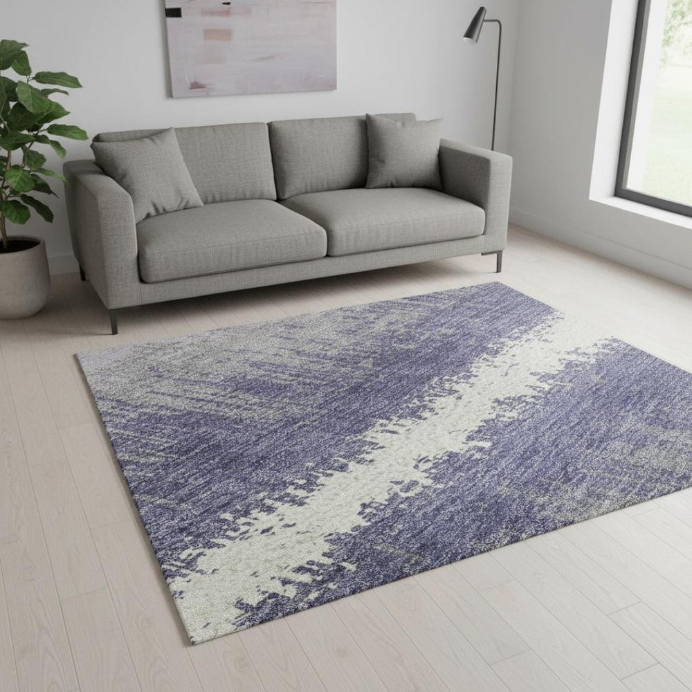 HomeRoots 5' X 8' Purple And Ivory Striped Area Rug - Washable, UV Protected, Stylish for Homes with Kids & Pets 679536