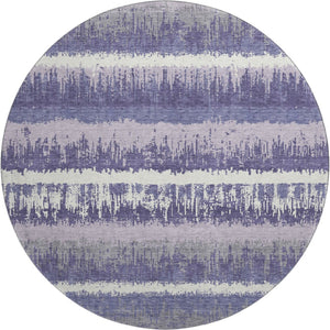 HomeRoots 8' Purple And Ivory Striped Washable Round Rug with UV Protection for High-Traffic Areas & Kids 679537