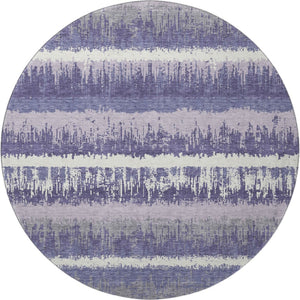 HomeRoots 8' Purple And Ivory Striped Washable Round Rug with UV Protection for High-Traffic Areas & Kids 679537