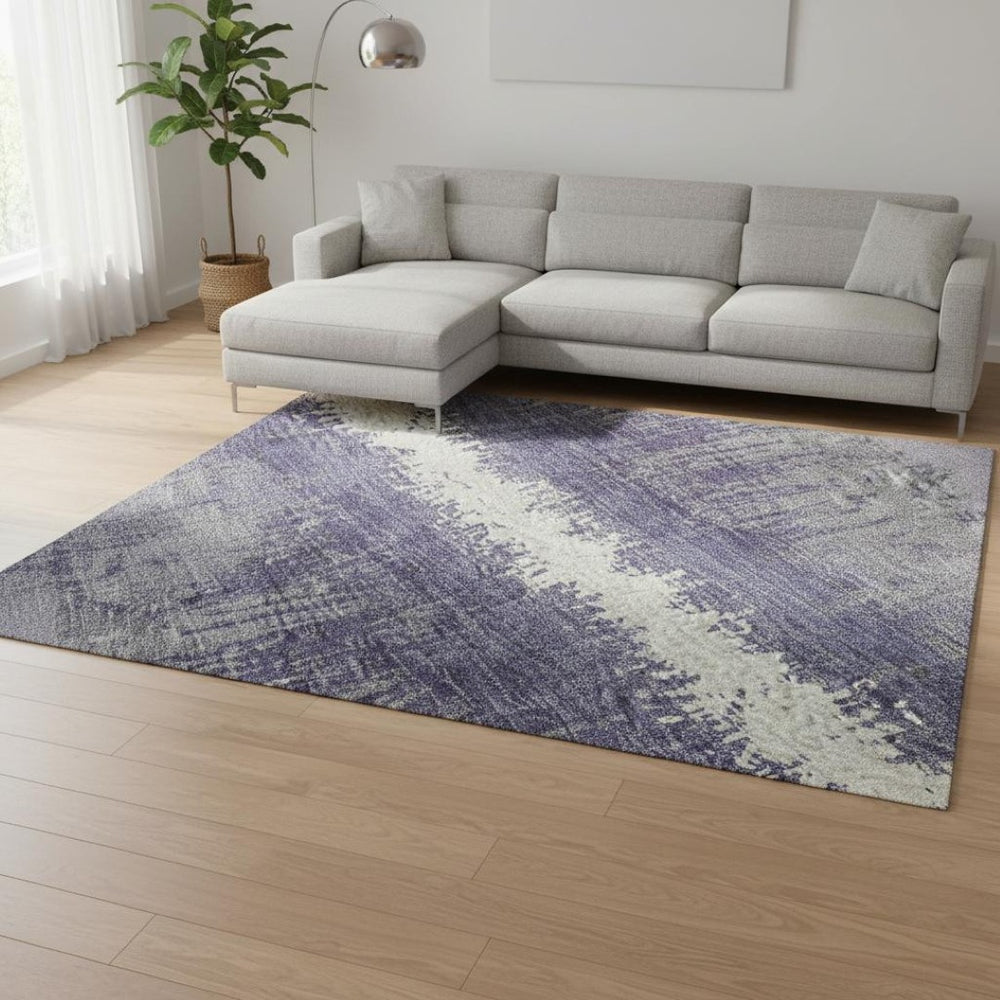 HomeRoots 8' X 10' Striped Purple and Ivory Washable Area Rug - Durable, UV Protected, Perfect for High-Traffic Areas 679538