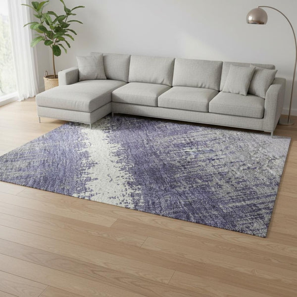 HomeRoots 9' X 12' Purple And Ivory Striped Area Rug - Washable, UV Protected, Stylish, and Family-Friendly! 679539