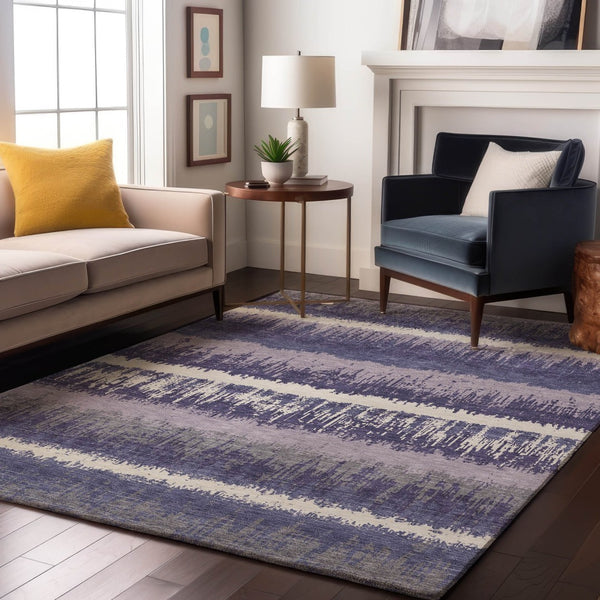 HomeRoots 9' X 12' Purple And Ivory Striped Area Rug - Washable, UV Protected, Stylish, and Family-Friendly! 679539
