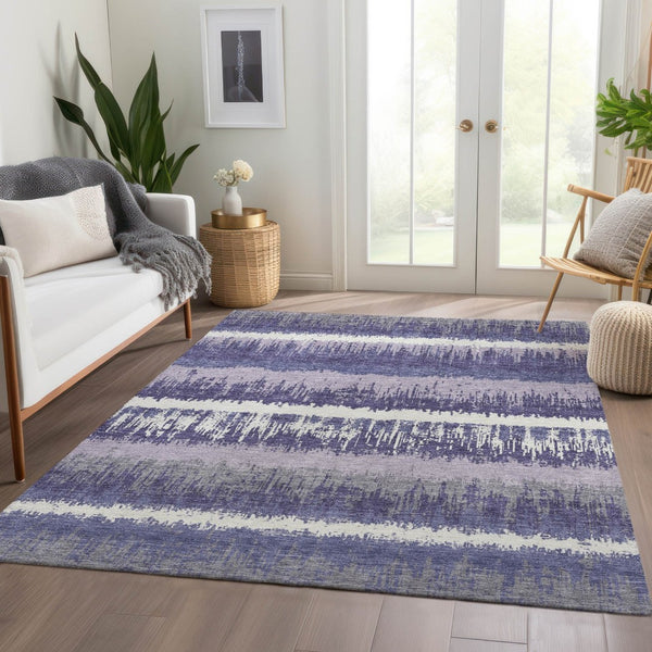 HomeRoots 9' X 12' Purple And Ivory Striped Area Rug - Washable, UV Protected, Stylish, and Family-Friendly! 679539