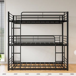 English Elm Triple Twin Metal Bunk Bed with Dual Ladders and Guardrails for Shared Rooms W840S00004