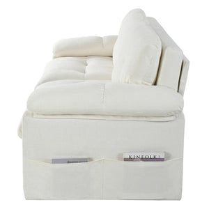 English Elm (old: W3163p269700) Convertible Chenille Sleeper Loveseat with Queen Pullout and Rolling Casters Beige W3163S00099