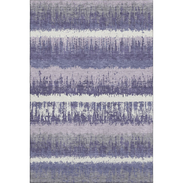HomeRoots 10' X 14' Purple and Ivory Striped Washable Area Rug – Durable, Stain-Resistant with UV Protection! 679540