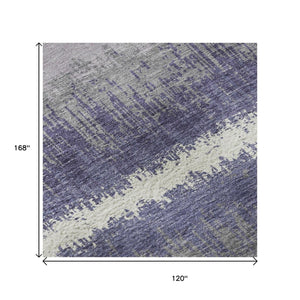 HomeRoots 10' X 14' Purple and Ivory Striped Washable Area Rug – Durable, Stain-Resistant with UV Protection! 679540